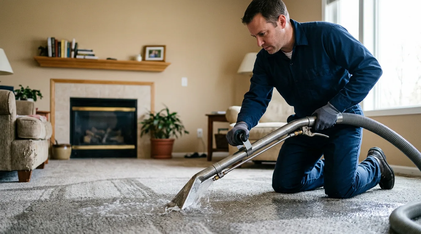 Water damage restoration technician working near Truesdale, MO